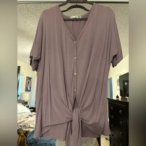 Lavender Button-Down Tie-Front Top
